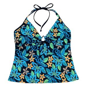 VTG Y2K Baltex Floral V-Neck Beaded Keyhole Halter Swim Tankini Fit-L